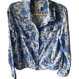 Linen Beachy Floral pockets Top Jacket Shacket lightweight cropped